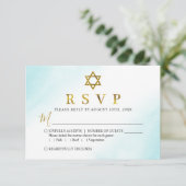 Waterverf Pastel Blue Bat Mitzvah RSVP-kaart RSVP Kaartje (Staand voorkant)