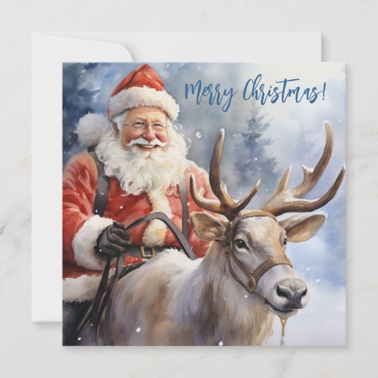 Waterverf Pastel Blue Christmas Santa Claus Feestdagenkaart (Voorkant)