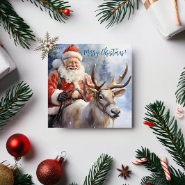 Waterverf Pastel Blue Christmas Santa Claus Feestdagenkaart