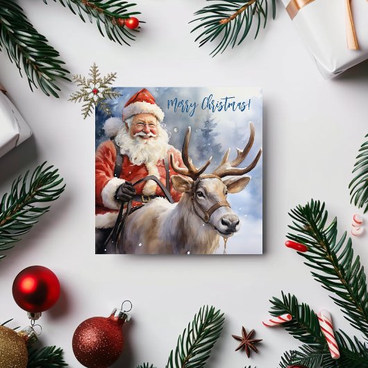 Waterverf Pastel Blue Christmas Santa Claus Feestdagenkaart