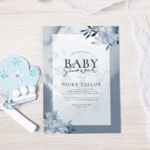 Waterverf Pastel Blue Floral Baby shower Kaart
