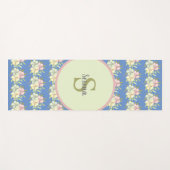 Waterverf Pastel Blue Floral Monogram Name Yogamat (Voorkant (horizontaal))