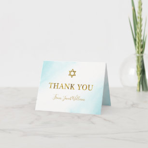Waterverf Pastel Blue Gold Bar Mitzvah Hartelijk d Bedankkaart