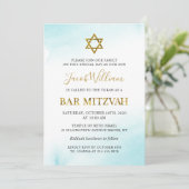 Waterverf Pastel Blue Gold Bar Mitzvah Uitnodiging (Staand voorkant)