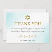 Waterverf Pastel Blue Gold Bat Mitzvah Bedankkaart (Voorkant)