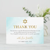 Waterverf Pastel Blue Gold Bat Mitzvah Bedankkaart (Staand voorkant)