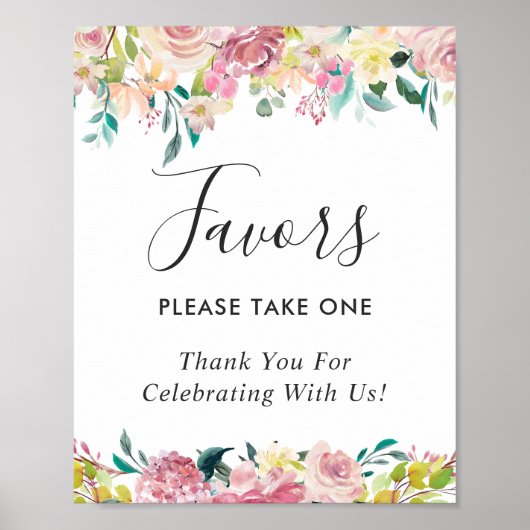 Waterverf Pastel Blush Bloemen Huwelijksgunsten Te Poster (Voorkant)