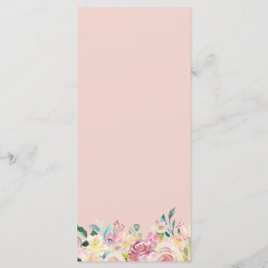 Waterverf Pastel Blush Chique Bloemen Bruiloft Menu (Achterkant)