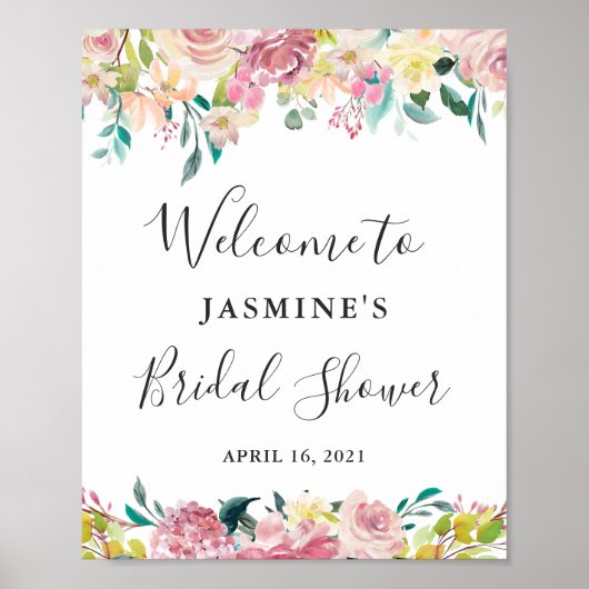 Waterverf Pastel Blush Floral Vrijgezellenfeest Si Poster (Voorkant)