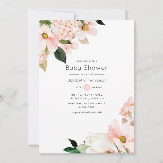 Waterverf Pastel Blush Pink Floral Baby shower Kaart (Voorkant)