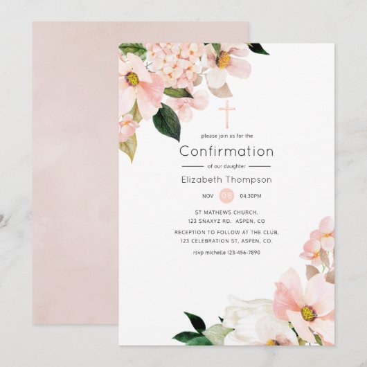 Waterverf Pastel Blush Pink Floral bevestiging Kaart (Voorkant / Achterkant)