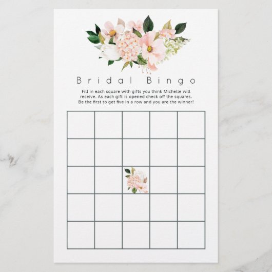 Waterverf Pastel Blush Pink Floral Bingo (Voorkant)