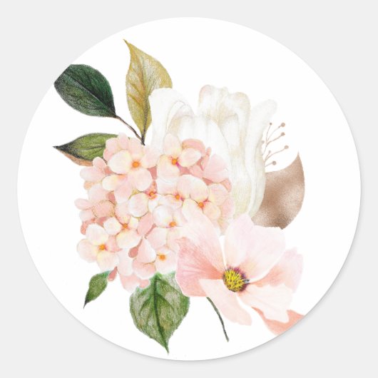 Waterverf Pastel Blush Pink Floral Ronde Sticker (Voorkant)