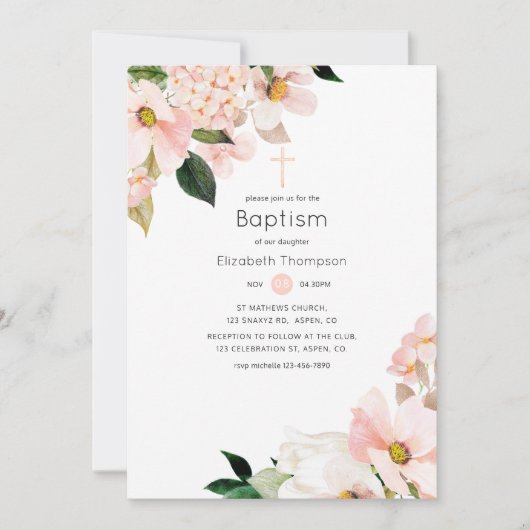 Waterverf Pastel Blush Roze Bloemen Doop Kaart (Voorkant)