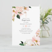 Waterverf Pastel Blush Roze Bloemen Doop Kaart (Staand voorkant)