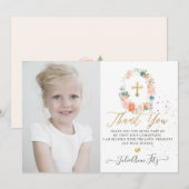 Waterverf Pastel Blush Rozen Communie Dank u Kaart (Voorkant / Achterkant)