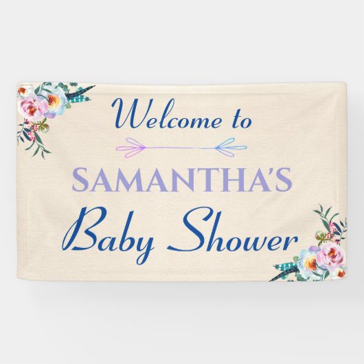 Waterverf Pastel Boho Floral Baby shower Welkom Spandoek (Horizontaal)