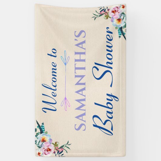 Waterverf Pastel Boho Floral Baby shower Welkom Spandoek (Verticaal)