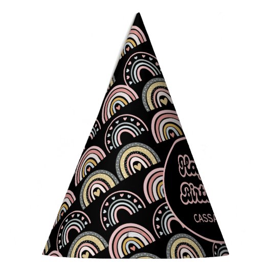 Waterverf Pastel Boho Rainbow Love Zwart Feesthoedjes (Links)