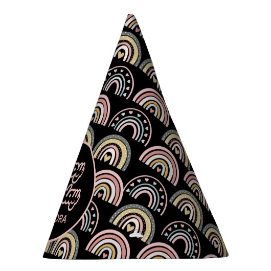 Waterverf Pastel Boho Rainbow Love Zwart Feesthoedjes (Rechts)