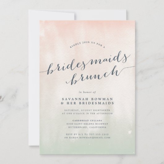 Waterverf Pastel Bridesmaids Brunch Uitnodiging (Voorkant)