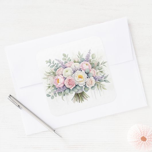 Waterverf pastel bruiloft boeket Sticker (Envelop)
