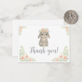 Waterverf, Pastel Bunny Bedankt Card Notitiekaartje (Voorkant / Achterkant in situ)