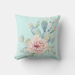 Waterverf Pastel Cactus en roze ventiel Kussen