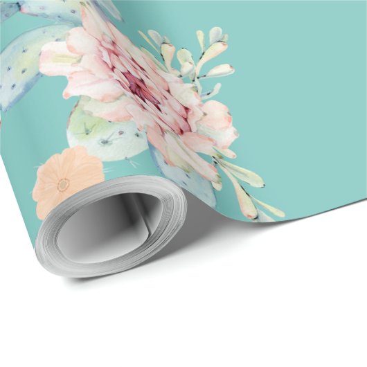 Waterverf Pastel Cactus Succulent Bloembloemen Cadeaupapier (Rol Hoek)