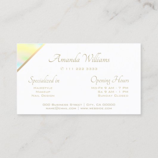 Waterverf Pastel Colors Gold Lijst Openingstijden Visitekaartje (Achterkant)