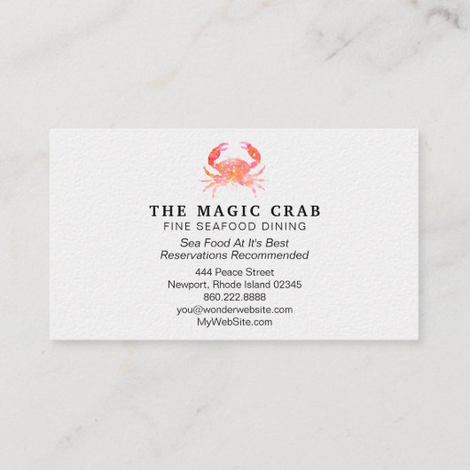 *~* Waterverf Pastel Crab Fine Dining by the Zee Visitekaartje (Achterkant)