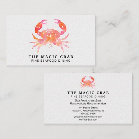 *~* Waterverf Pastel Crab Fine Dining by the Zee Visitekaartje (Voorkant / Achterkant)