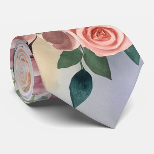 Waterverf Pastel Daisies Smokey Blue Achtergrond Stropdas (Opgerold)