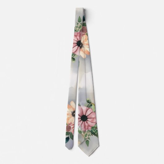 Waterverf Pastel Daisies Smokey Blue Achtergrond Stropdas (Achterkant)