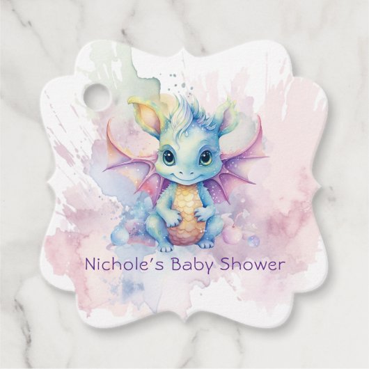 Waterverf Pastel Dragon Meisje Baby shower Bedankjes Labels (Voorkant)