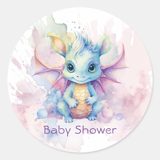 Waterverf Pastel Dragon Meisje Baby shower Ronde Sticker (Voorkant)