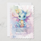 Waterverf Pastel Dragon Meisje Baby shower Schatti Kaart (Achterkant)