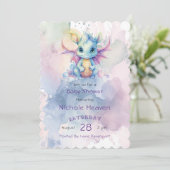Waterverf Pastel Dragon Meisje Baby shower Schatti Kaart (Staand voorkant)