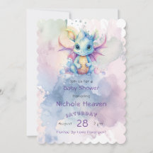 Waterverf Pastel Dragon Meisje Baby shower Schatti