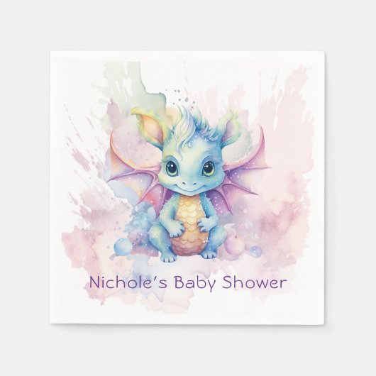 Waterverf Pastel Dragon Meisje Baby shower Servet (Voorkant)