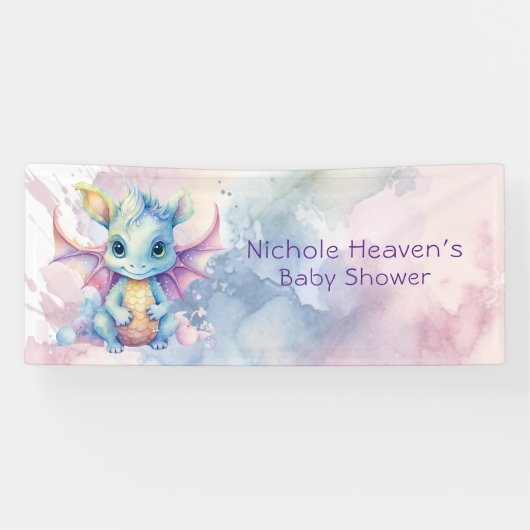 Waterverf Pastel Dragon Meisje Baby shower Spandoek (Horizontaal)