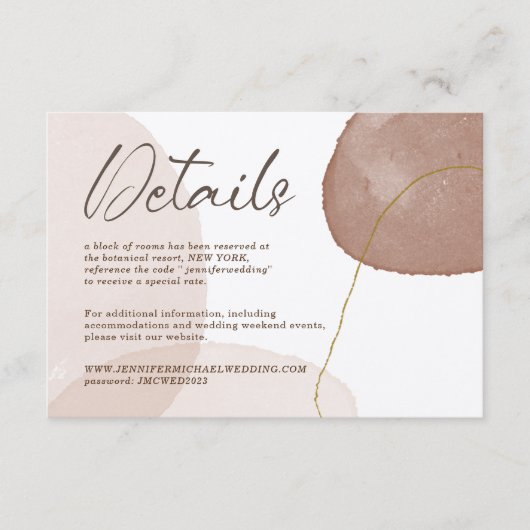 Waterverf Pastel Earth Tone Bruiloft Details Informatiekaartje (Voorkant)
