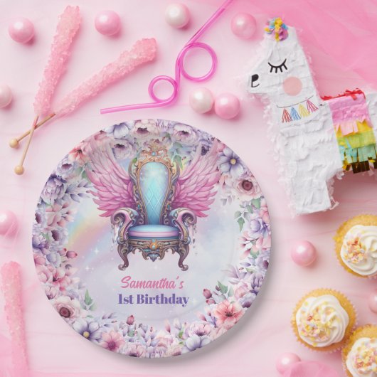 Waterverf Pastel Eenhoorn en Sprookjesstoel Papieren Bordje (Feest)