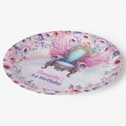 Waterverf Pastel Eenhoorn en Sprookjesstoel Papieren Bordje (Gekanteld)