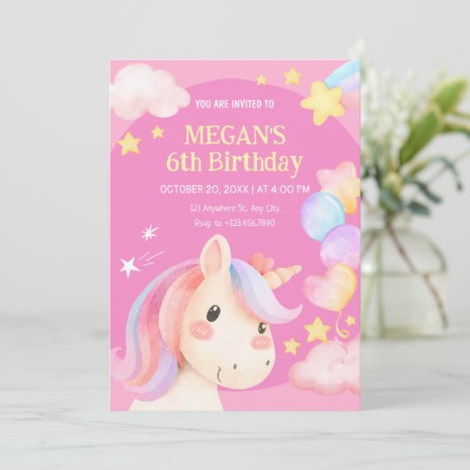 Waterverf pastel eenhoorn kaart (Staand voorkant)