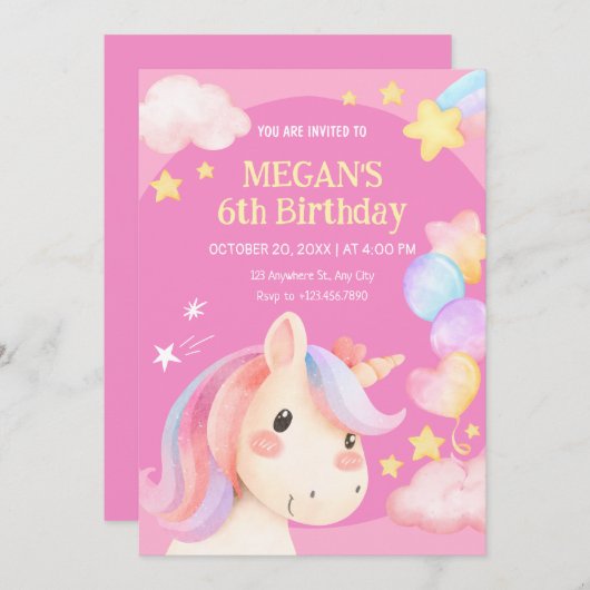 Waterverf pastel eenhoorn kaart (Voorkant / Achterkant)