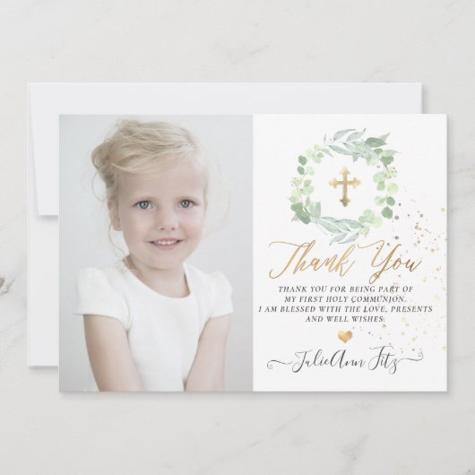 Waterverf Pastel Eucalyptus Communie Dank u Kaart (Voorkant)