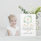 Waterverf Pastel Eucalyptus Communie Dank u Kaart (Staand voorkant)