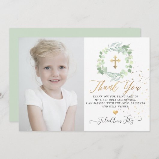 Waterverf Pastel Eucalyptus Communie Dank u Kaart (Voorkant / Achterkant)