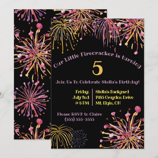 Waterverf Pastel Firecracker, Vuurwerk Verjaardag Kaart (Voorkant / Achterkant)